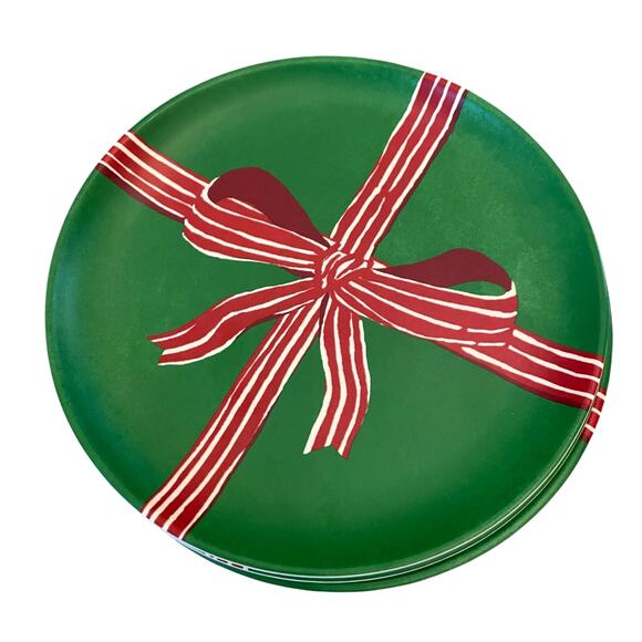 Target Threshold Red Bow Melamine Salad Plates 7in Set of 4 Holiday Green NEW - Picture 11 of 15